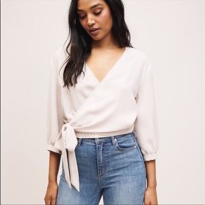 Dynamite Tan / Cream Wrap Blouse